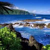 Blue water beach front in Hana