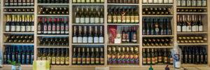 Maui Winery bottles on shelves.
