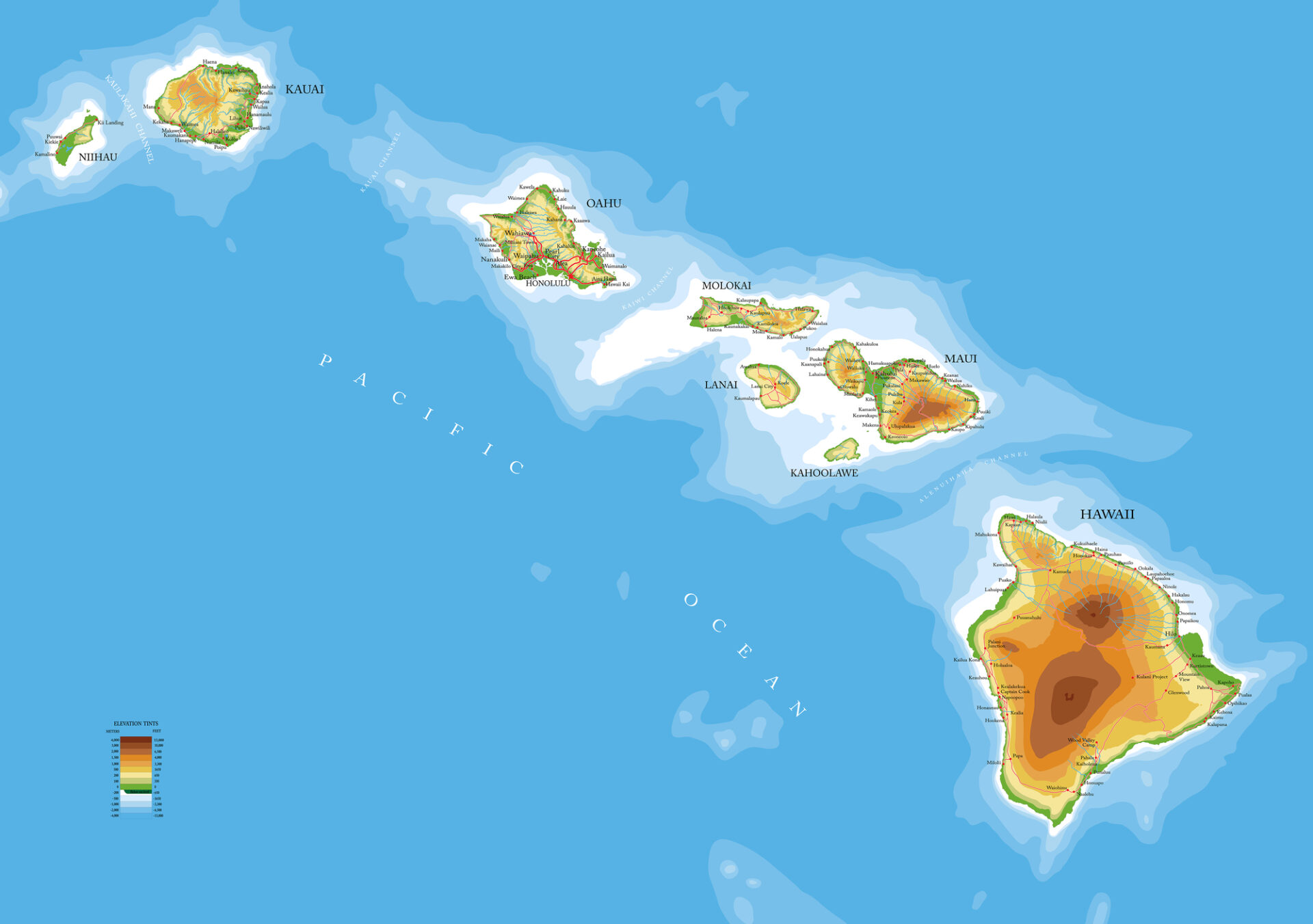 Map of the Hawaiian Islands.