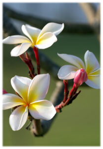 the fragrance of the amazing plumeria blooming.