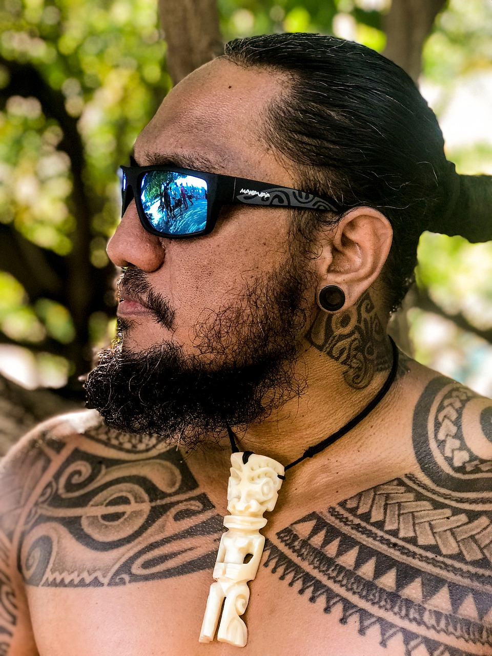Tattooed Hawaiian man with sunglasses