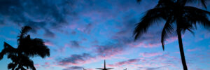 Airplane in Hawaiian skies