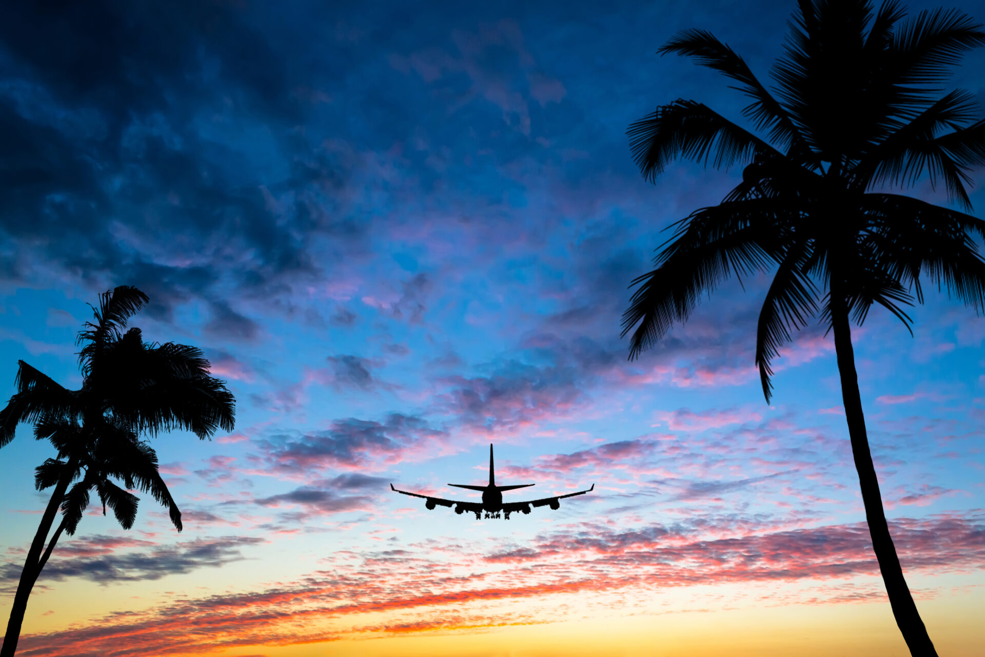 Airplane in Hawaiian skies