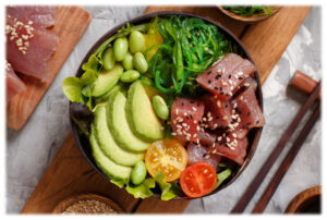 Poke bowls developed from the need to make a snack into a meal to go.
